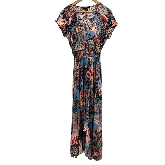 Bohemian V Neck Printed Maxi Dress High Slit Flowy Boho Resort Coastal Dress - Picture 1 of 12